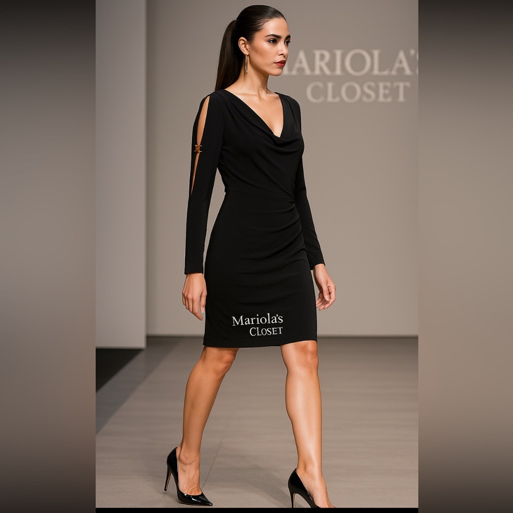 Joseph Ribkoff Black Draped Long Sleeve Dress
